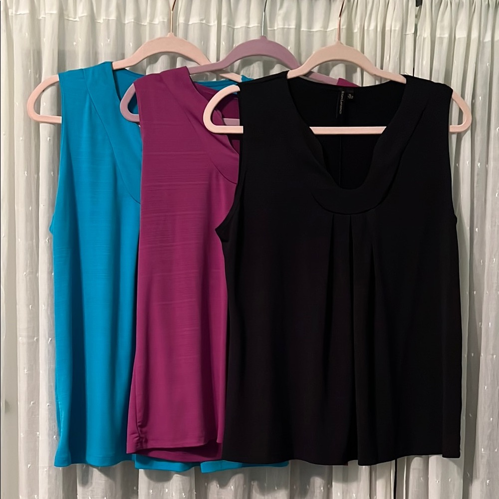 Susan Lawrence Elegant Black, Teal and Pink Sleeveless Tops. Size XL.